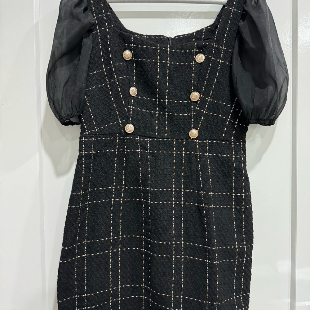 SHEIN- Sheath dress with mesh puff sleeve size L (8/10)